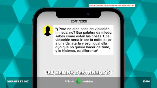 Los mensajes y audios de la manada de Castelldefels: "A la chavala esa la hemos destrozado, le hemos dado en el DNI" Los mensajes y audios de la manada de Castelldefels: "A la chavala esa la hemos destrozado, le hemos dado en el DNI"