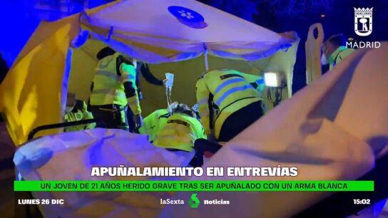 Un joven de 21 a&ntilde;os herido grave al ser apu&ntilde;alado en la espalda en Entrev&iacute;as, Madrid