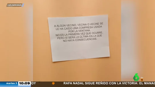 El amenazador cartel de un vecino tras encontrarse una compresa usada que se ha hecho viral El amenazador cartel de un vecino tras encontrarse una compresa usada que se ha hecho viral