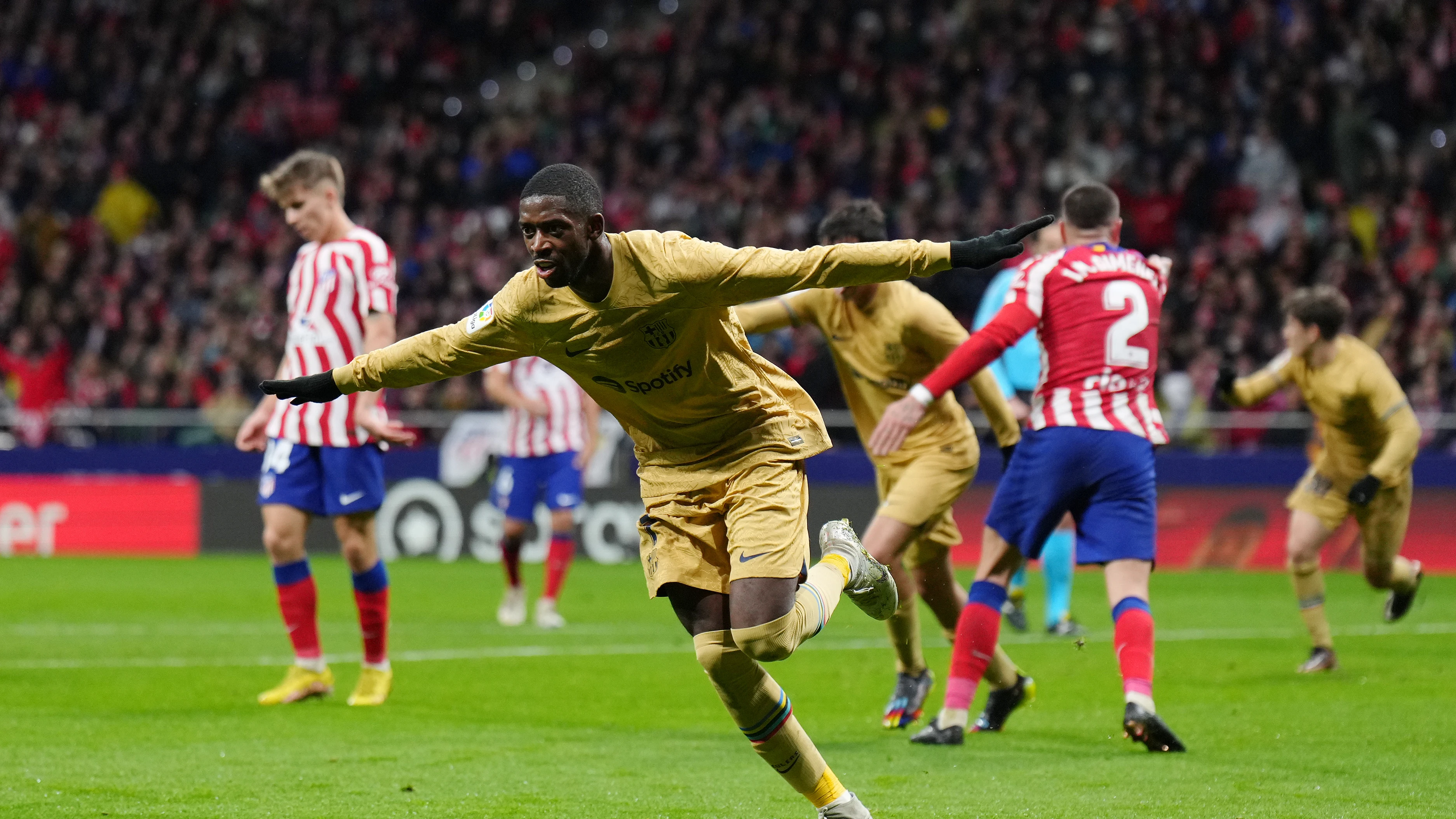 Dembélé celebra su gol ante el Atleti