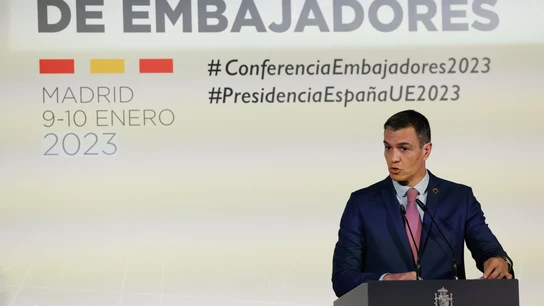 El presidente del Gobierno, Pedro Sánchez, en la apertura de la VII Conferencia de Embajadores. El presidente del Gobierno, Pedro Sánchez, en la apertura de la VII Conferencia de Embajadores.