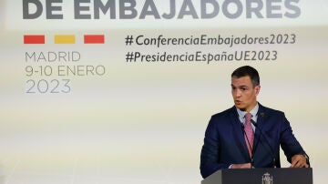 El presidente del Gobierno, Pedro Sánchez, en la apertura de la VII Conferencia de Embajadores.