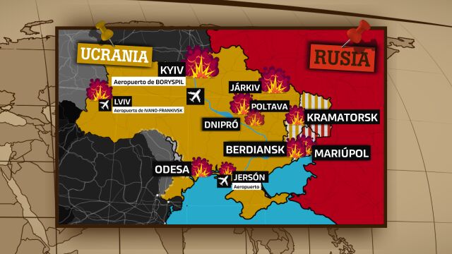 Mapa de los ataques de Rusia a Ucrania