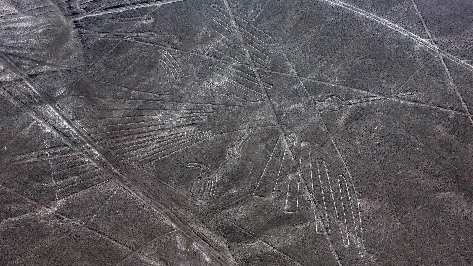 Imagen de archivo del geoglifo del cóndor en el desierto de Nazca, Perú