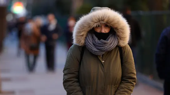 Una mujer pasea por Madrid en una fría mañana. Una mujer pasea por Madrid en una fría mañana.