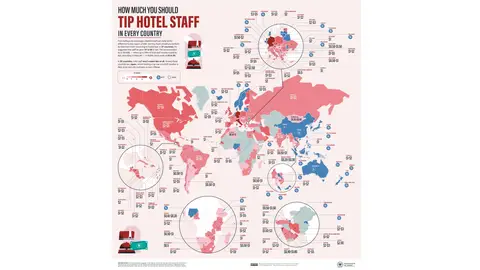 El mapa con la propina para hoteles de todo los países del mundo El mapa con la propina para hoteles de todo los países del mundo