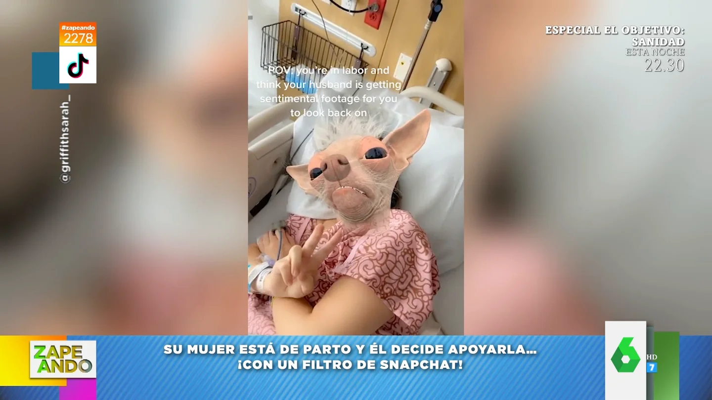 Un hombre trolea a su mujer cuando está a punto de parir: así le pone filtros de Snapchat en la cara Un hombre trolea a su mujer cuando está a punto de parir: así le pone filtros de Snapchat en la cara