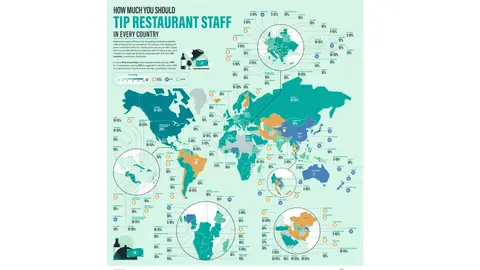 El mapa con la propina para los restaurantes de todos los países del mundo El mapa con la propina para los restaurantes de todos los países del mundo