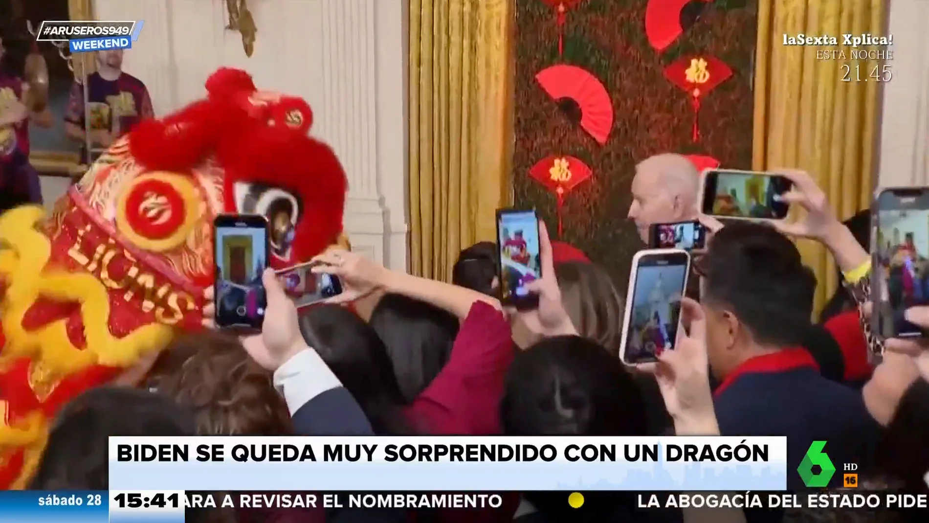 Alfonso Arús comenta la reacción de Joe Biden ante un dragón bailarín: "Es una escena digna de Barrio Sésamo"