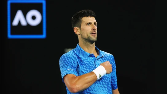 Novak Djokovic se lleva la mano al pecho Novak Djokovic se lleva la mano al pecho