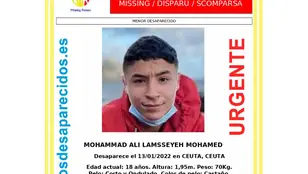 El cartel de SOS Desaparecidos de Mohammad Ali, desaparecido desde enero de 2022