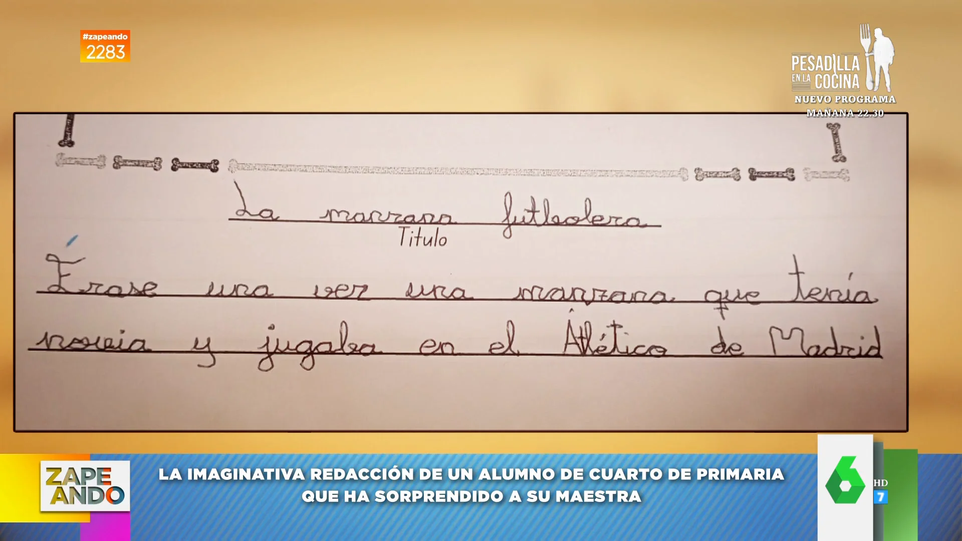  una profesora de Primaria que enseña la redacción de uno de sus alumnos de nueve años. "No creo que haya ningún escritor capaz de hacer un inicio de historia más potente que mi alumno", 