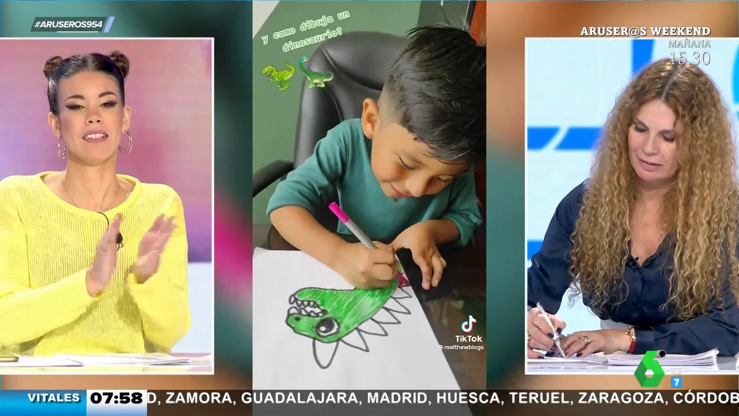 Angie Cárdenas dibuja en directo un dinosaurio siguiendo un tutorial de un niño... y este es el resultado Angie Cárdenas dibuja en directo un dinosaurio siguiendo un tutorial de un niño... y este es el resultado