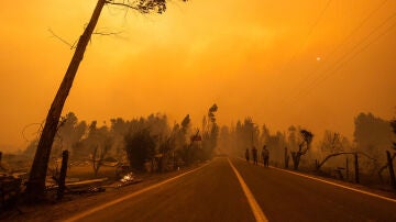 Fotografía de una zona incendiada este sábado cerca a la ciudad de Santa Juana, en Chile.