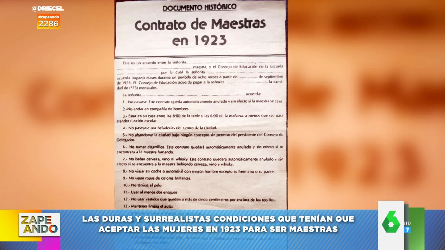 Las surrealistas y machistas condiciones laborales en un contrato para maestra en 1923: "No casarse y llevar dos enaguas" Las surrealistas y machistas condiciones laborales en un contrato para maestra en 1923: "No casarse y llevar dos enaguas"