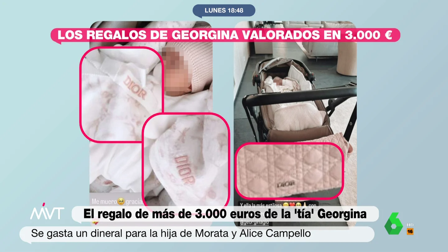 El ostentoso regalo valorado en más de 3.000 de Georgina Rodríguez a la hija de Álvaro Morata y Alice Campello El ostentoso regalo valorado en más de 3.000 de Georgina Rodríguez a la hija de Álvaro Morata y Alice Campello