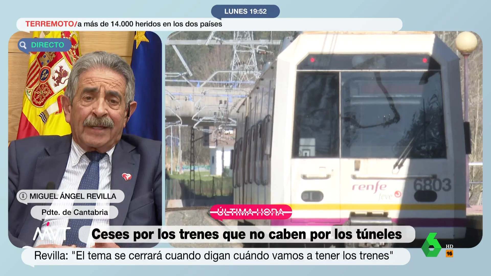 Revilla pide soluciones urgentes ante los trenes que no caben en los túneles: "Es una chapuza impresentable"