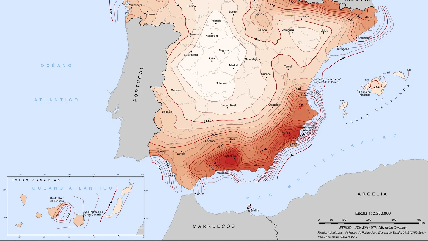Mapa de peligrosidad sísmica en España Mapa de peligrosidad sísmica en España