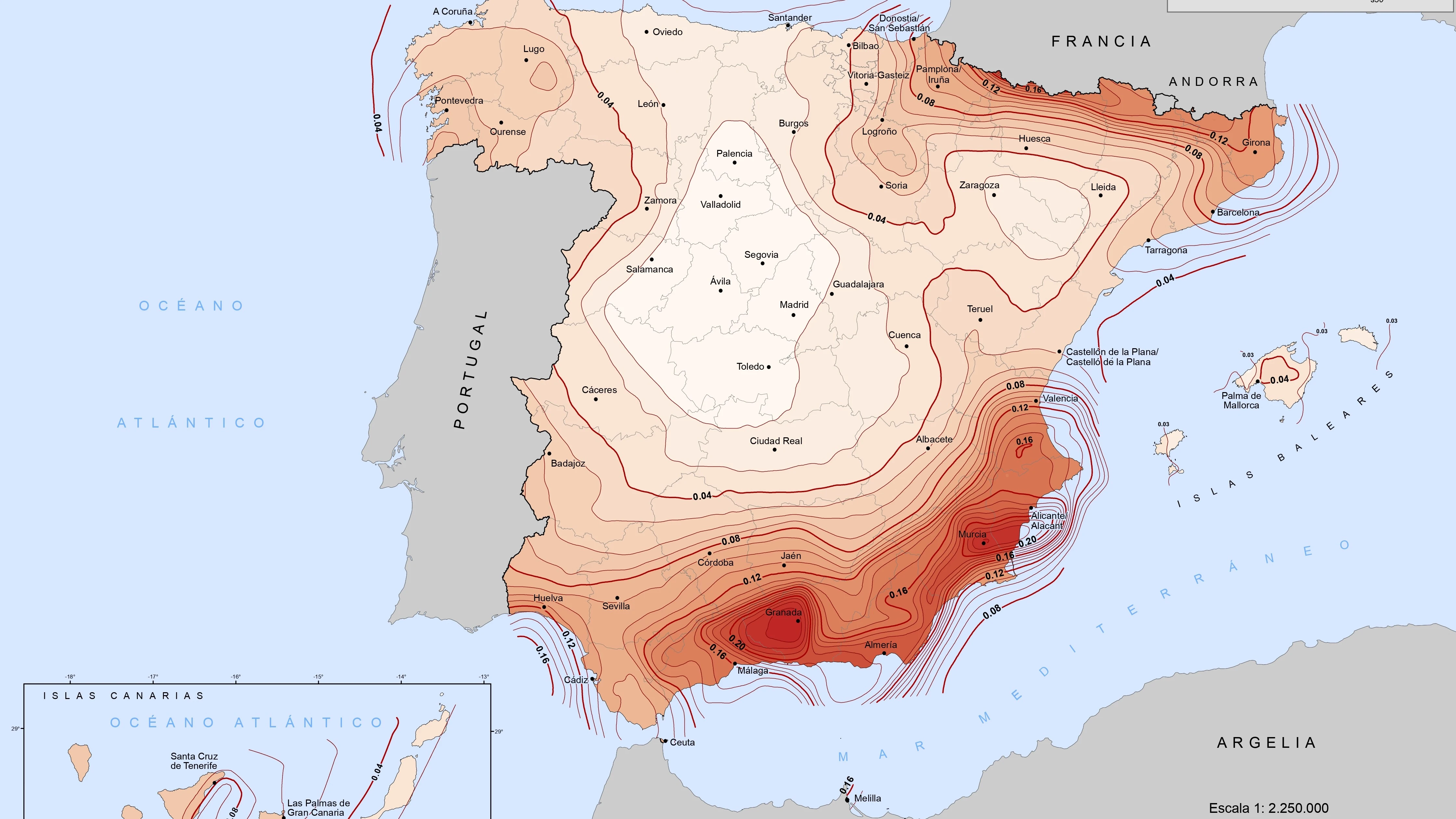 Mapa de peligrosidad sísmica en España