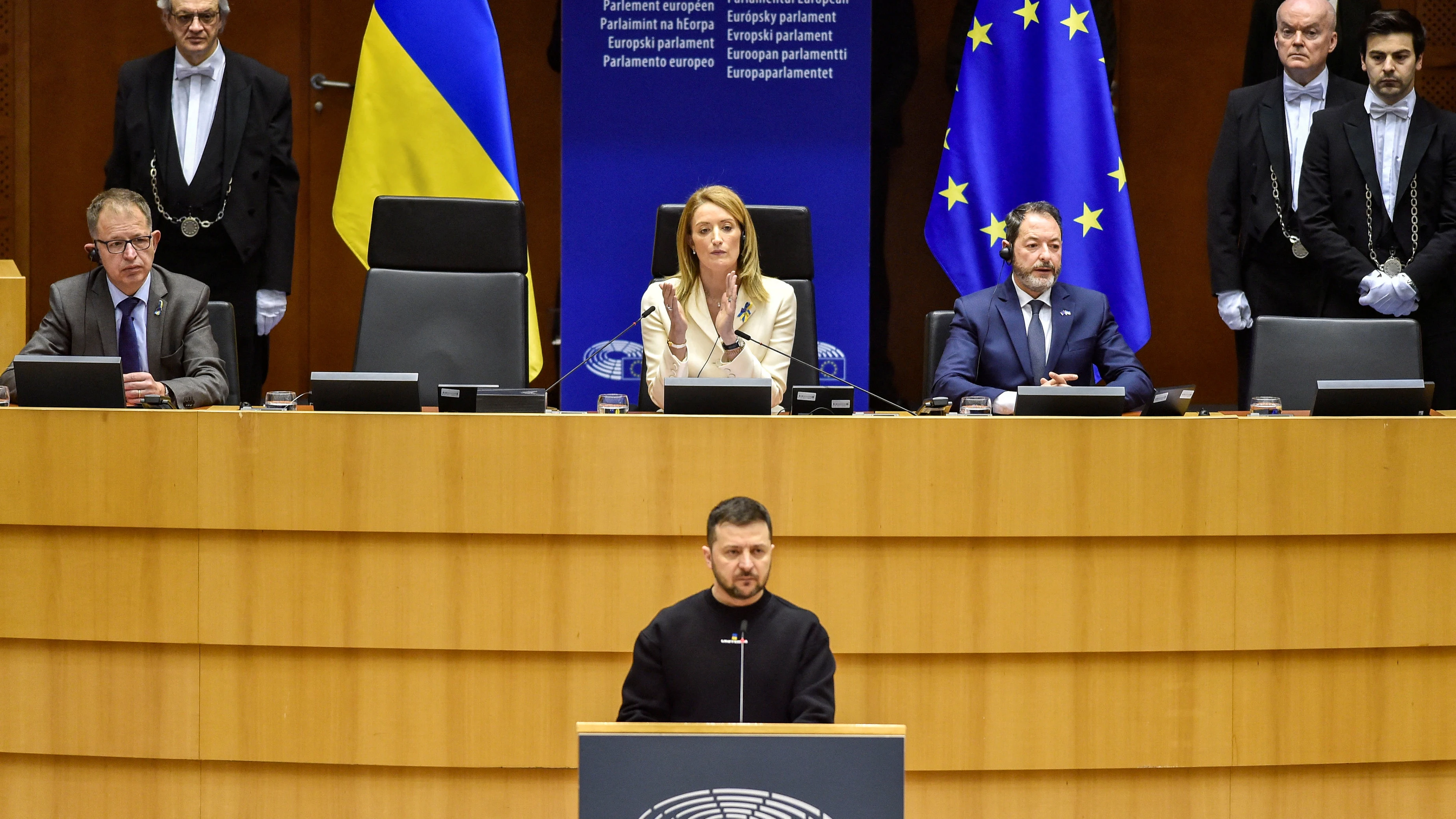 Zelenski, en el Parlamento Europeo (Bruselas) este jueves