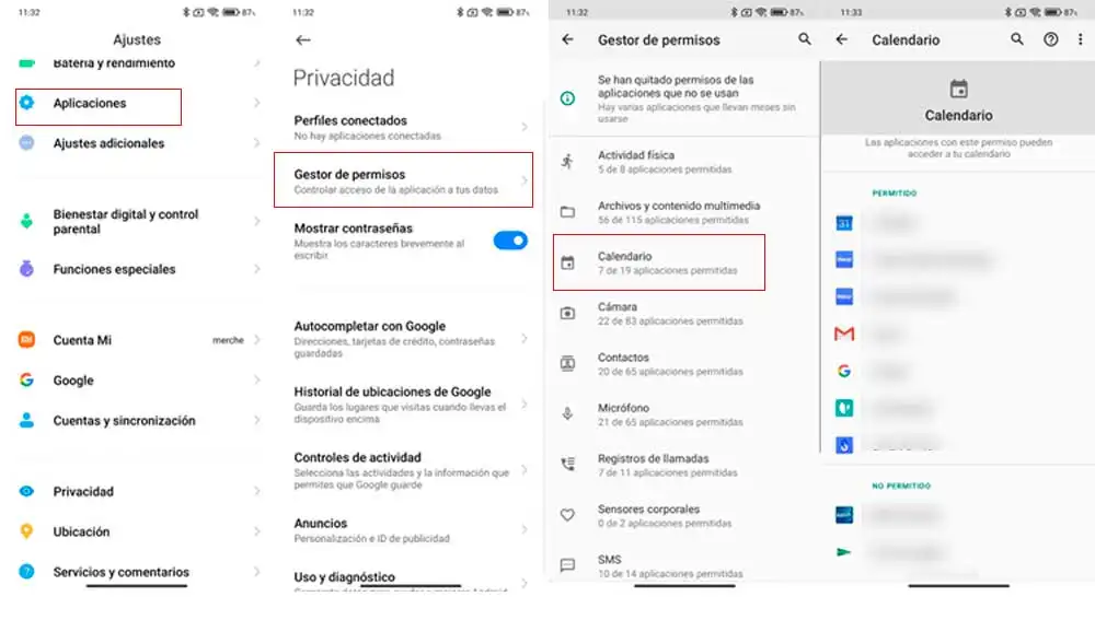 Privacidad de Google Calendar