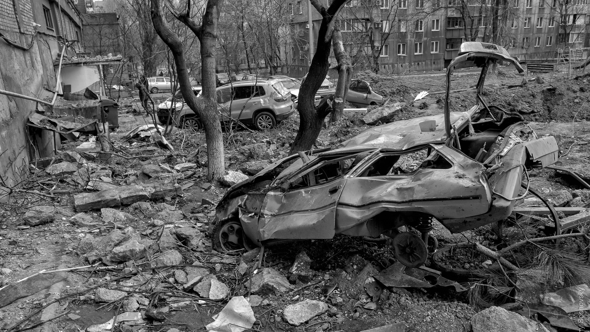Imagen de una ciudad ucraniana destruida durante la guerra