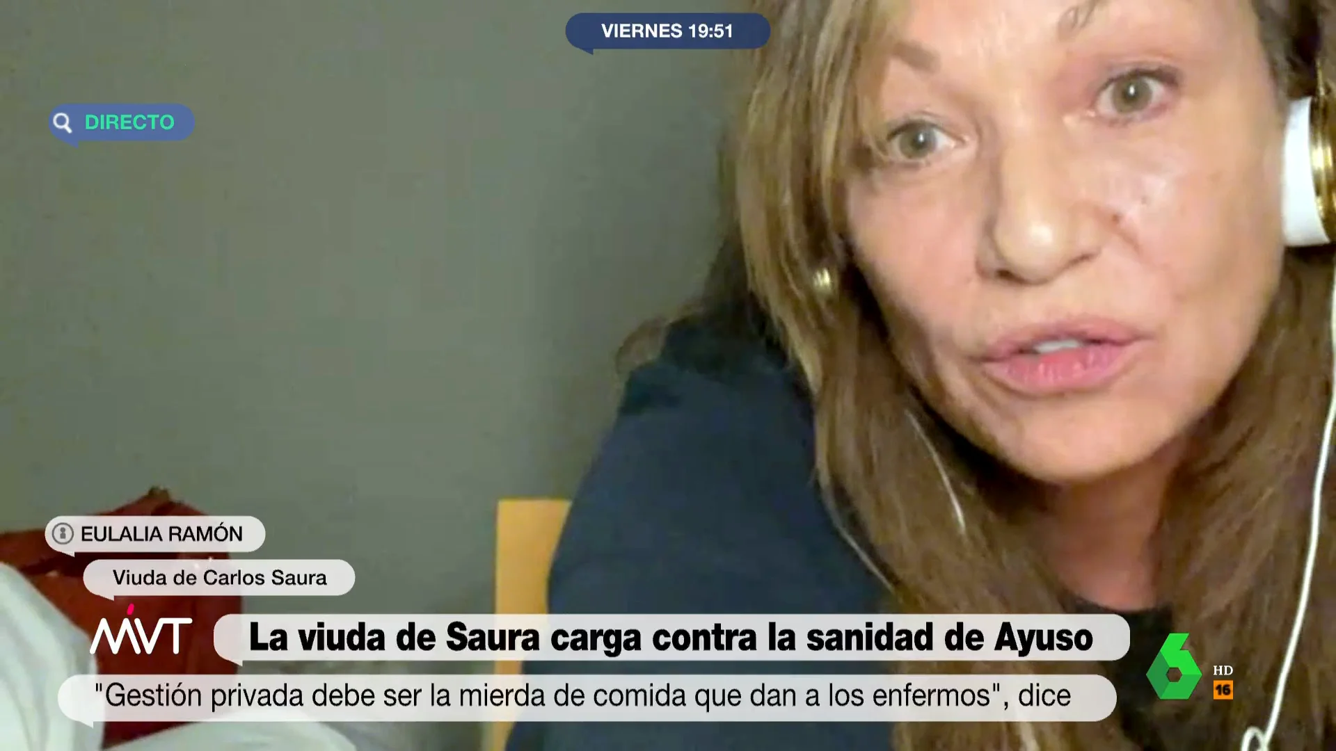 La viuda de Carlos Saura responde a Ayuso: "Pagamos nuestros impuestos gustosamente para que esa sanidad sea reforzada, útil"