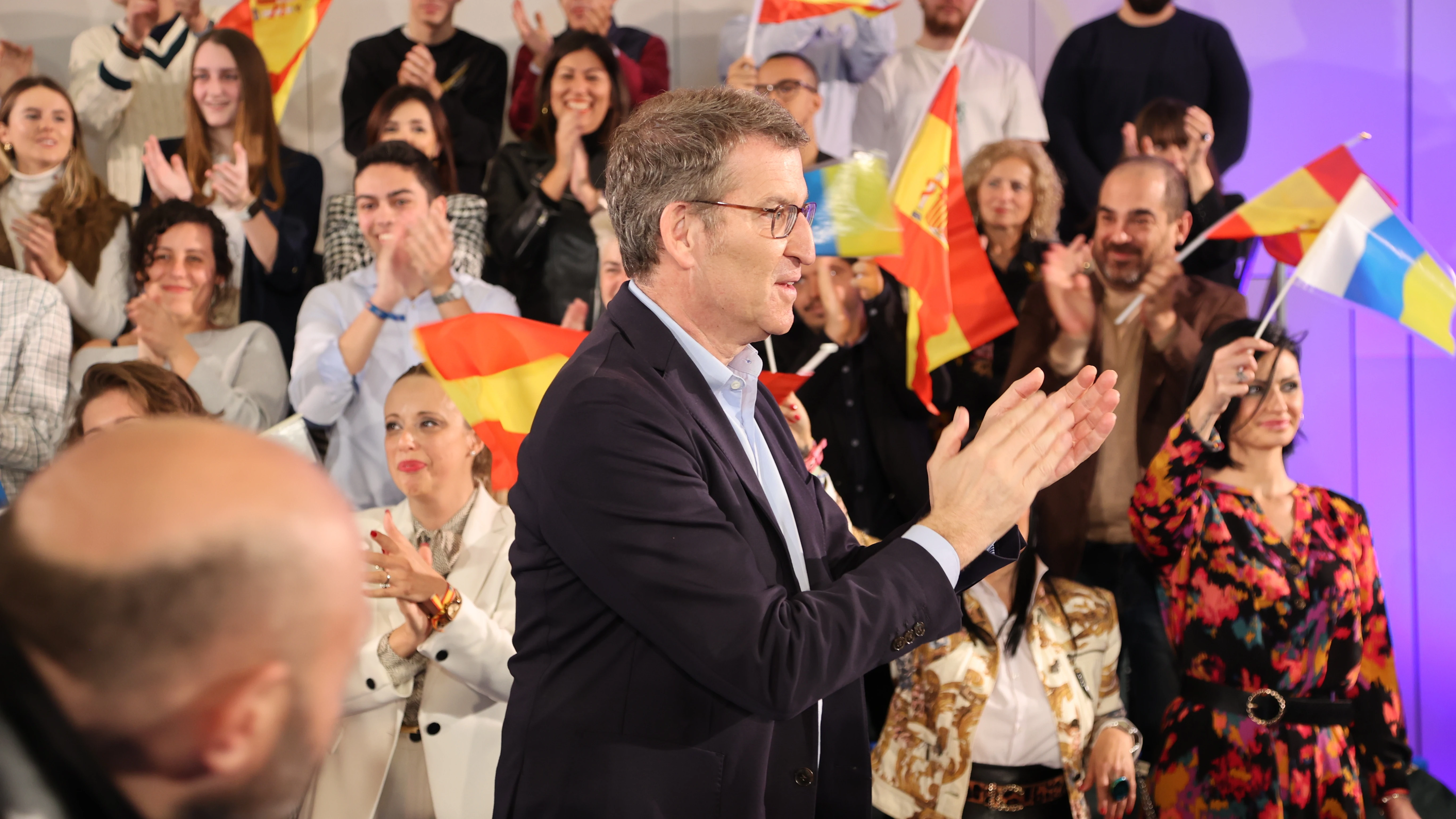 El presidente del Partido Popular, Alberto Núñez Feijóo,en el acto de presentación de la candidatura de Jimena Delgado a la alcaldía en Las Palmas de Gran Canaria.