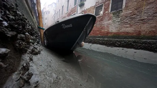 La marea baja desluce el Carnaval de Venecia y deja imágenes de góndolas varadas en el fango La marea baja desluce el Carnaval de Venecia y deja imágenes de góndolas varadas en el fango