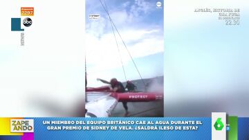 El angustioso momento en el que un hombre cae al agua en una carrera de catamaranes