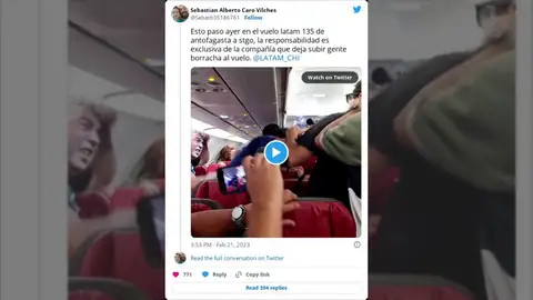 Un grupo de pasajeros borrachos acaba a puñetazos en pleno vuelo Un grupo de pasajeros borrachos acaba a puñetazos en pleno vuelo durante su viaje a Chile