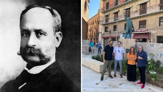 A la izquierda, un retrato de Guastavino; a la derecha, la instalación de una estatua en homenaje al artista en la ciudad de València A la izquierda, un retrato de Guastavino; a la derecha, la instalación de una estatua en homenaje al artista en la ciudad de València