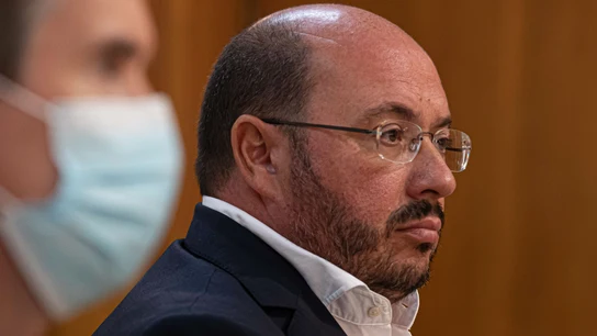 Imagen de archivo del expresidente de la Comunidad de Murcia Pedro Antonio Sánchez durante el juicio del caso Auditorio.  Imagen de archivo del expresidente de la Comunidad de Murcia Pedro Antonio Sánchez durante el juicio del caso Auditorio.