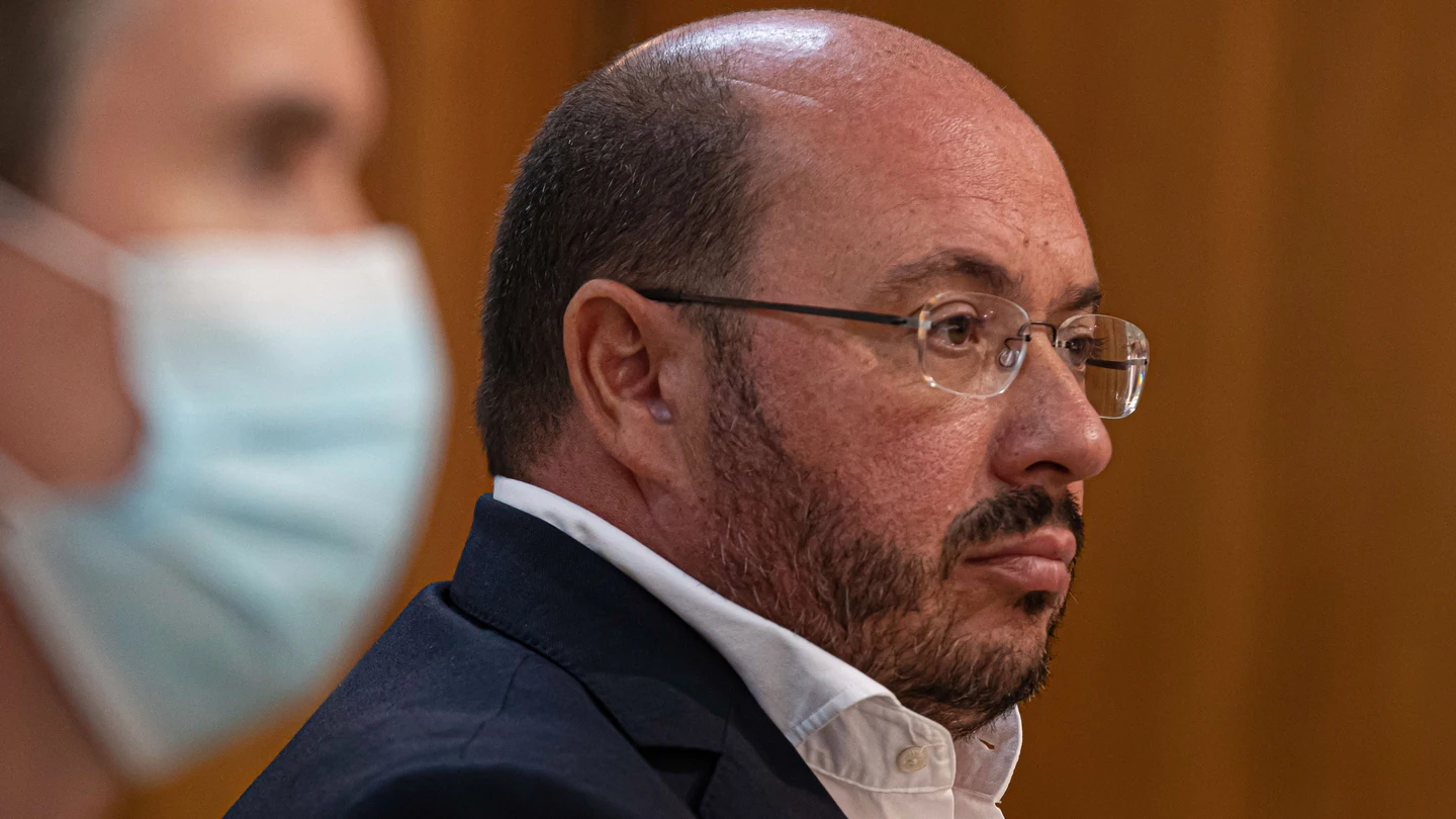 Imagen de archivo del expresidente de la Comunidad de Murcia Pedro Antonio Sánchez durante el juicio del caso Auditorio. Imagen de archivo del expresidente de la Comunidad de Murcia Pedro Antonio Sánchez durante el juicio del caso Auditorio.