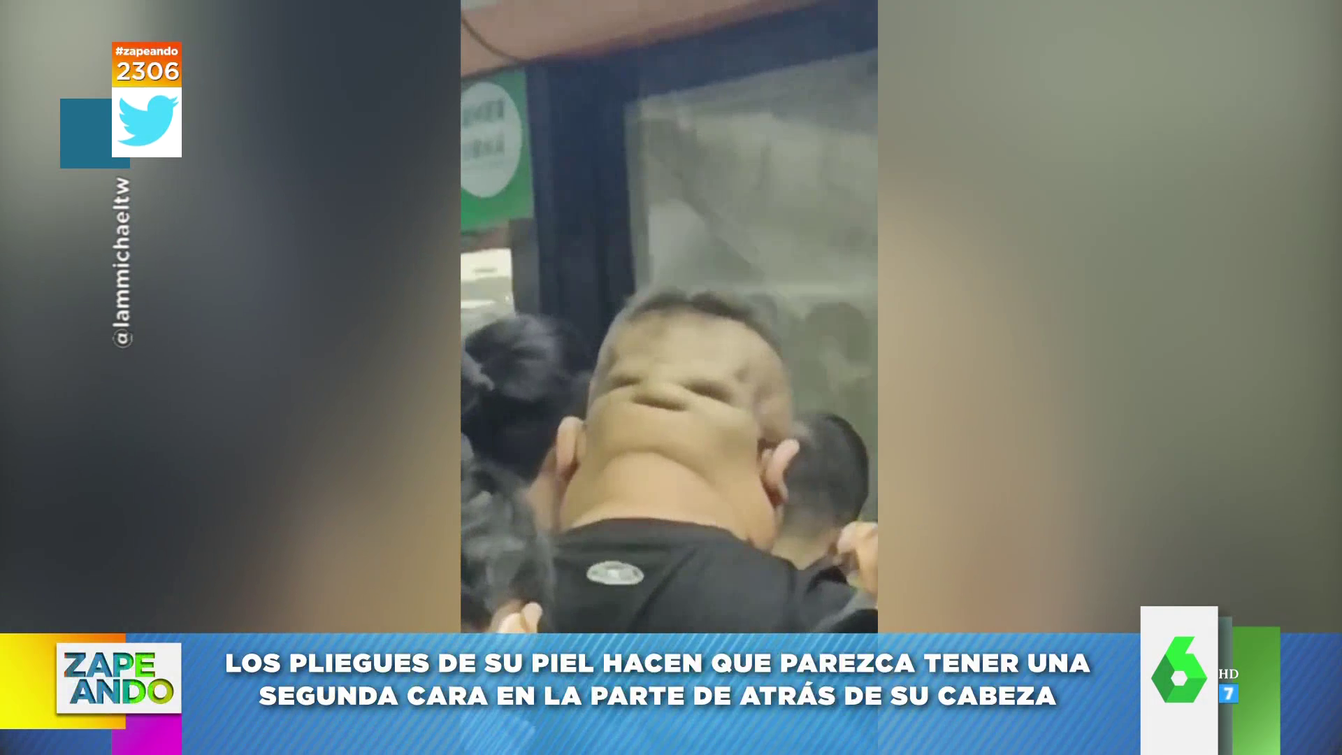 Captan una enigmática cara en el cogote de un hombre que viaja en metro