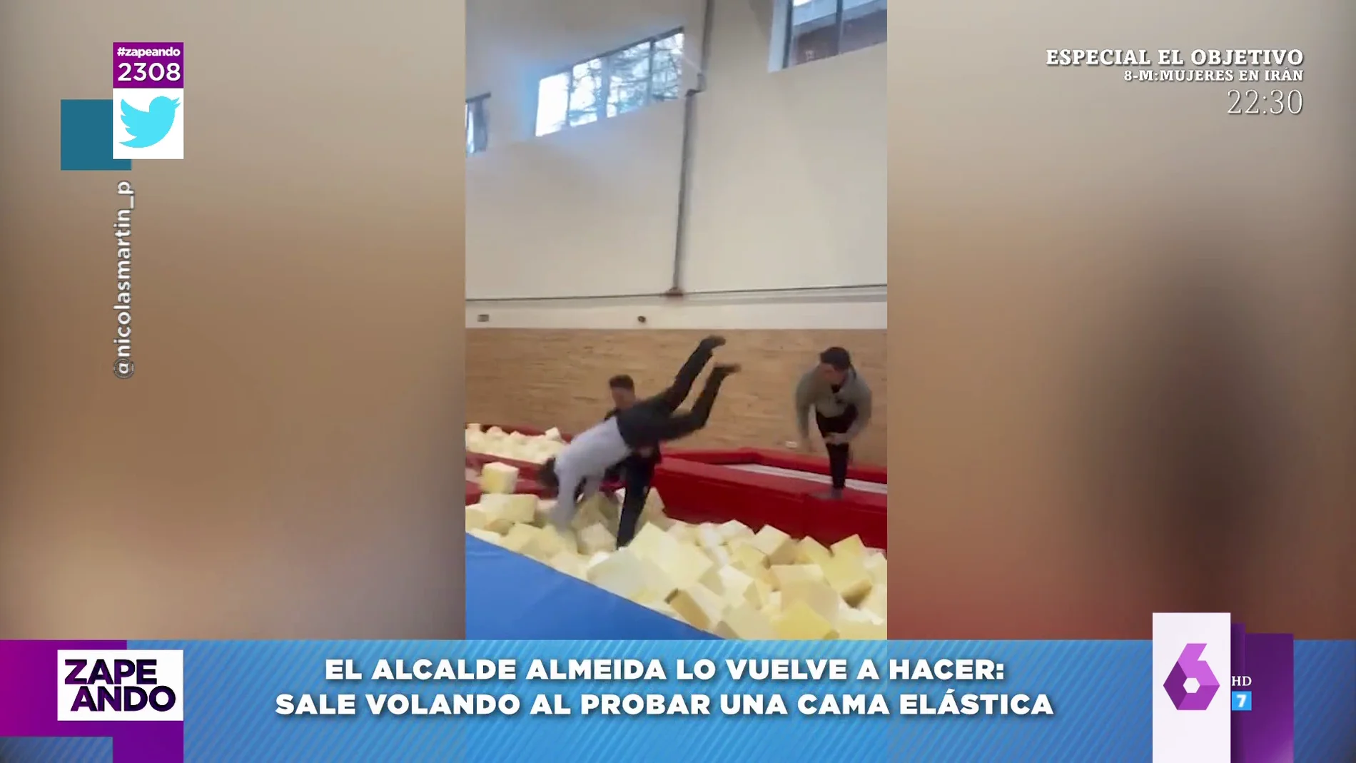 Dani Mateo y Quique Peinado, tras caer Almeida de una cama elástica: "El de negro es de Izquierda Unida"
