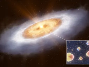 Representación artística del agua en el disco de formación planetaria que rodea a la estrella V883 Orionis Representación artística del agua en el disco de formación planetaria que rodea a la estrella V883 Orionis