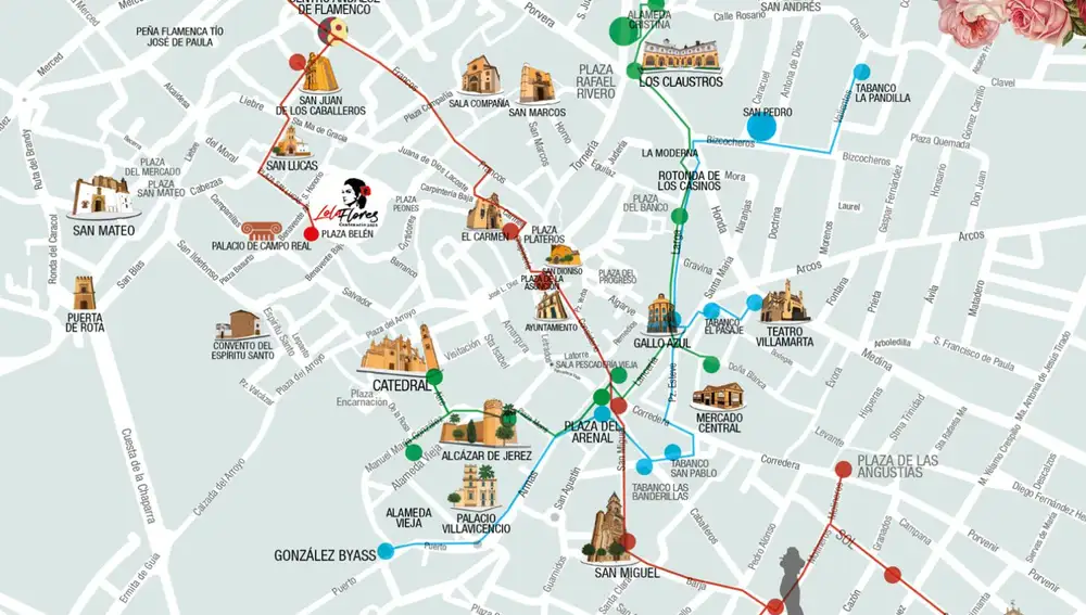 Mapa con la ruta de Lola Flores en Jerez de la Frontera