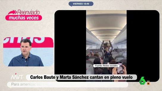 "¿No valía con la tensión de las turbulencias, como para acojonar más al pasaje?": la divertida reacción de Iñaki López a la actuación de Marta Sánchez y Baute "¿No valía con la tensión de las turbulencias, como para acojonar más al pasaje?": la divertida reacción de Iñaki López a la actuación de Marta Sánchez y Baute
