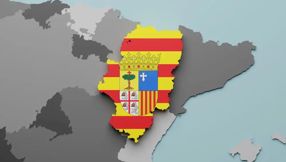 Bandera de Aragón en el mapa de España