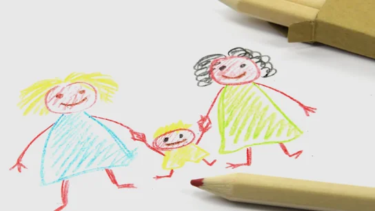 Un dibujo de una familia no tradicional, en el marco de las Jornadas de Familia LGTBI Un dibujo de una familia no tradicional, en el marco de las Jornadas de Familia LGTBI