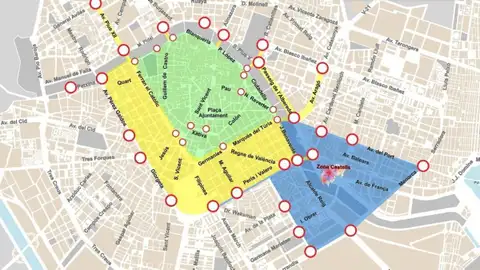 Mapa con todas las calles cortadas de Valencia durante las Fallas 2023 Mapa con todas las calles cortadas de Valencia durante las Fallas 2023