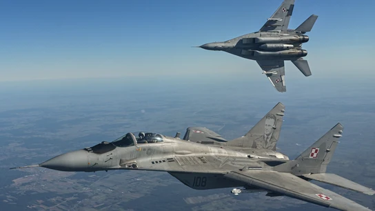 Varios cazas polacos MIG-29 en un ejercicio de la OTAN. Varios cazas polacos MIG-29 en un ejercicio de la OTAN.