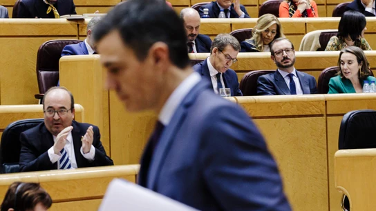 El presidente del Gobierno, Pedro Sánchez, ante el pleno del Senado. El presidente del Gobierno, Pedro Sánchez, ante el pleno del Senado.