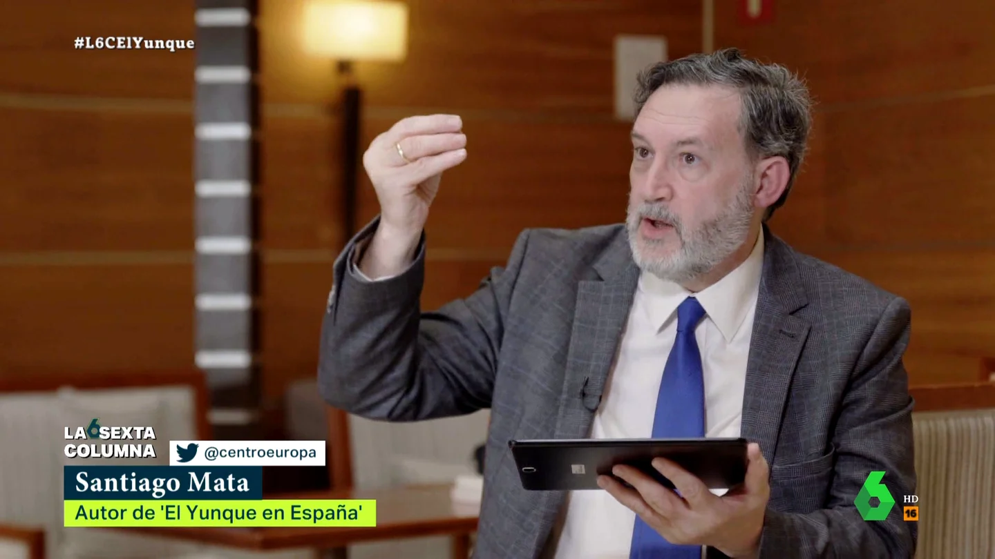 Santiago Mata, sobre Polonia Castellanos y Abogados Cristianos: Es tapadera de El Yunque cien por cien, sin duda Santiago Mata, uno de los mayores expertos en 'El Yunque', analiza el vínculo de esta secta con 'Abogados Cristianos' y reacciona a la entrevista de laSexta Columna donde su presidenta, Polonia Castellanos, no desmintió su relación con ella.