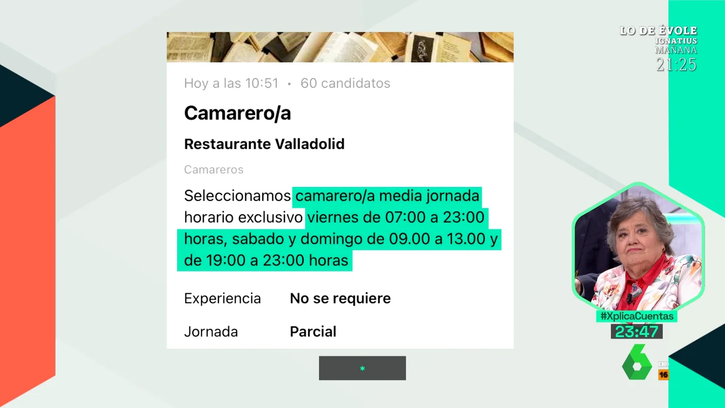 Empleo a "media jornada", de 07 a 23 horas: la infame oferta de trabajo para un camarero en Valladolid Empleo a "media jornada", de 07 a 23 horas: la infame oferta de trabajo para un camarero en Valladolid