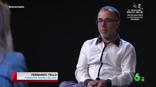 Un exmilitar español explica las secuelas psicológicas que le dejó la guerra de Irak: Tengo miedo a casi todo Fernando Tello es uno de los militares españoles destinados a la guerra de Irak. En este vídeo de El Intermedio, explica a Andrea Ropero cómo es el estrés postraumático que sufre desde que volvió de allí y por el que el Ejército le despidió.