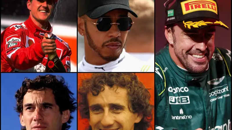 Michael Schumacher, Ayton Senna, Lewis Hamilton, Alain Prost y Fernando Alonso
