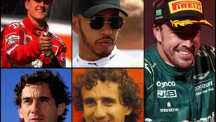 Michael Schumacher, Ayton Senna, Lewis Hamilton, Alain Prost y Fernando Alonso