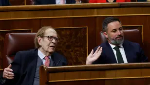 Ramón Tamames realiza aspavientos durante una intervención del debate de la moción de censura de Vox contra Pedro Sánchez